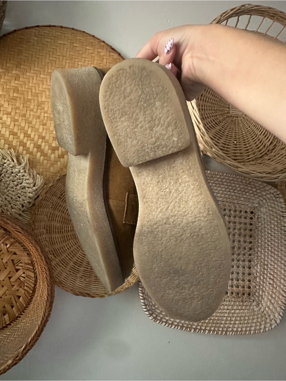 Anthropologie Suede Loafers with Gold Chain Trim in Tan - Picture 6 of 7